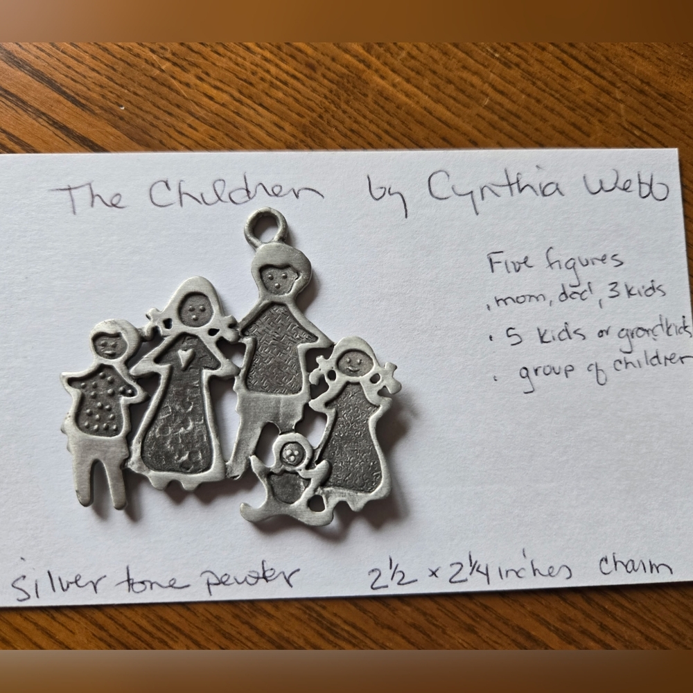 Silver Tone Family Pendant